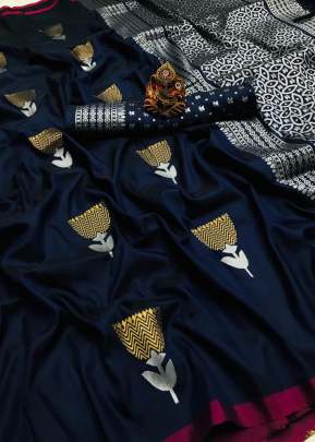 Exclusive Designer Lichi Silk Saree In Navy Blue