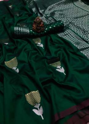 Exclusive Designer Lichi Silk Saree In Dark Green