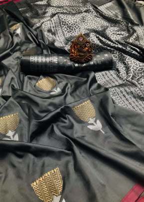 Exclusive Designer Lichi Silk Saree In Grey