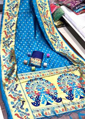 Exclusive Designer Lichi Silk Saree In Sky Blue