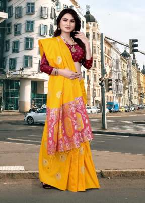 Exclusive Designer Lichi Silk Saree In Yellow designer sarees