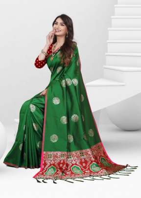 Exclusive Designer Lichi Silk Saree In Dark Green designer sarees