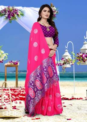 Exclusive Designer Lichi Silk Saree In Royal Pink designer sarees