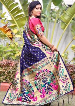 Exclusive Designer Lichi Silk Saree In Navy Blue SILK SAREE