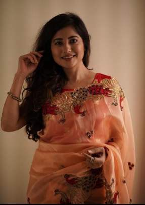 Exclusive Designer Organza Saree In Organza Orange