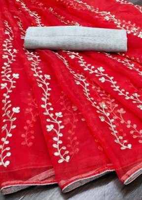 Exclusive Designer Party Wear Organza saree In Red