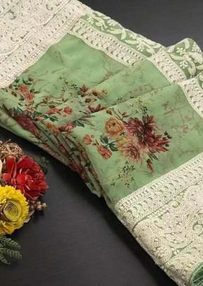 Exclusive Designer Partywear Organza Saree In Green