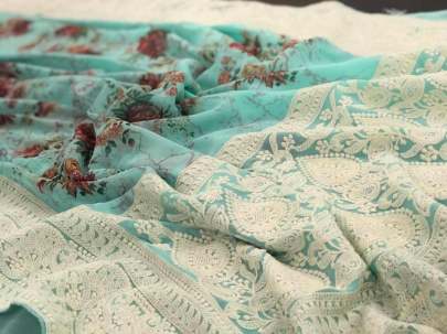 Exclusive Designer Partywear Organza Saree In Sky Blue designer sarees