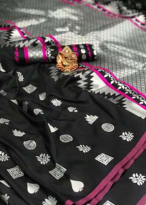 Exclusive Designer Soft Lichi Silk Saree In Black designer sarees