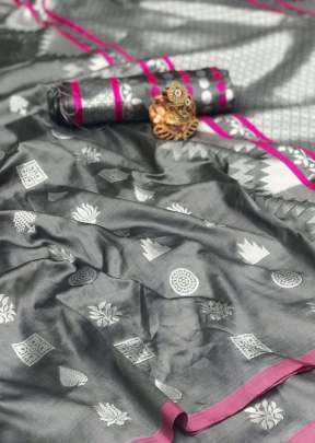 Exclusive Designer Soft Lichi Silk Saree In Grey