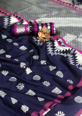 Exclusive Designer Soft Lichi Silk Saree In Navy Blue