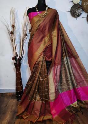 Exclusive Fancy Banglory Raw Silk Saree In Brown