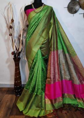 Exclusive Fancy Banglory Raw Silk Saree In Green