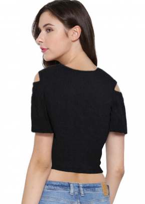 Exclusive Fancy Crop Top In Black top