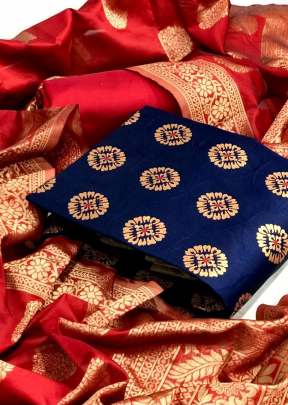 Exclusive Fancy Designer Banarasi Silk Dress Material In Navy Blue