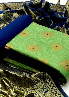 Exclusive Fancy Designer Banarasi Silk Dress Material In Light Green Dress Material