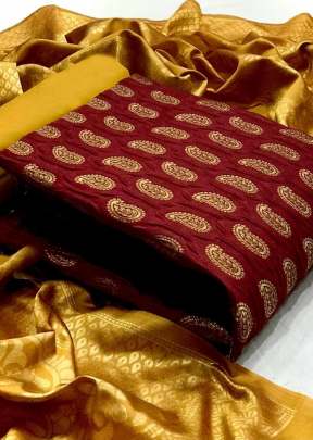 Exclusive Fancy Designer Banarasi Silk Dress Material In Brown Dress Material