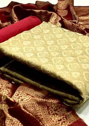 Exclusive Fancy Designer Banarasi Silk Dress Material In Cream Dress Material