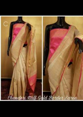 Exclusive Fancy Hand loom Waving Silk Saree In Cream And Pink