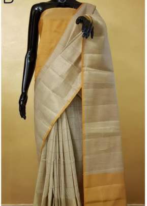 Exclusive Fancy Hand loom Waving Silk Saree In Cream And Yellow