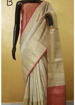 Exclusive Fancy Hand loom Waving Silk Saree In Cream And Gajaree