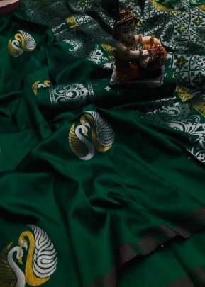 Exclusive Fancy Lichi Silk Saree In Dark Green