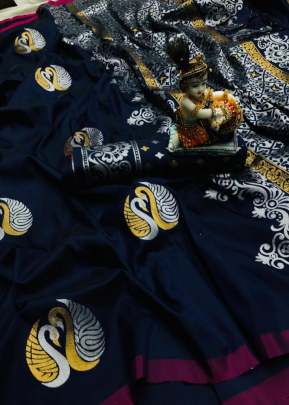 Exclusive Fancy Lichi Silk Saree In Navy Blue