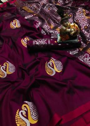 Exclusive Fancy Lichi Silk Saree In Wine designer sarees