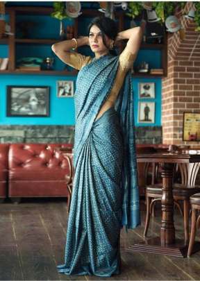 Exclusive Fancy Look Smooth Silk Saree With Printed Design In Ocean Blue SILK SAREE