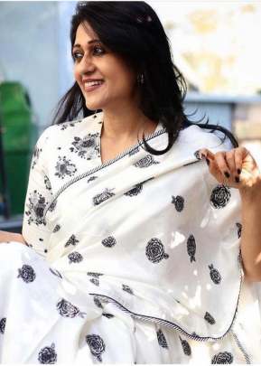 Exclusive Fancy Look Smooth Silk Saree With Printed Beautiful Flower Design In White