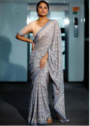 Exclusive Fancy Look Smooth Silk Saree With Beautiful Printed Design In Ocean Blue