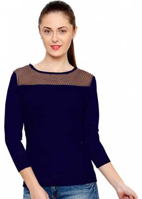 Exclusive Fancy Navy Blue Top With Round Fancy Look Neck With Full Sleeves