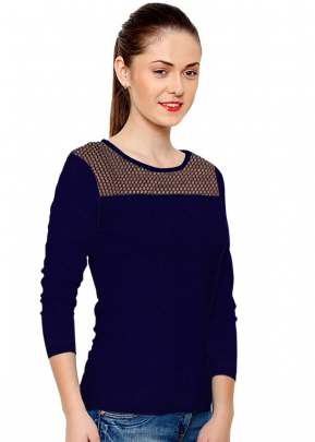 Exclusive Fancy Navy Blue Top With Round Fancy Look Neck With Full Sleeves top