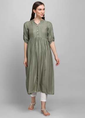 Exclusive Fancy Plain Viscous Kurtis In Grey