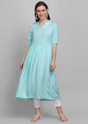 Exclusive Fancy Plain Viscous Kurtis In Sky Blue