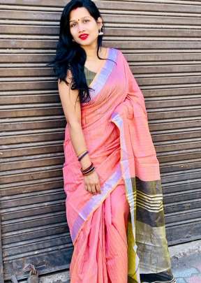 Exclusive Fancy Pure Linen Saree In Peach Printed Sarees