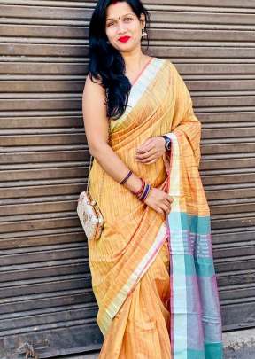 Exclusive Fancy Pure Linen Saree In Yellow Printed Sarees