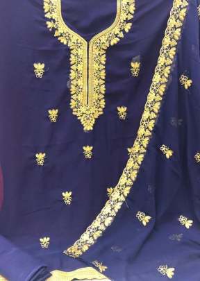 Exclusive Georgette with multi  work Dress Material In Navy Blue