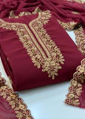 Exclusive Georgette with multi  work Dress Material In Maroon  Dress Material