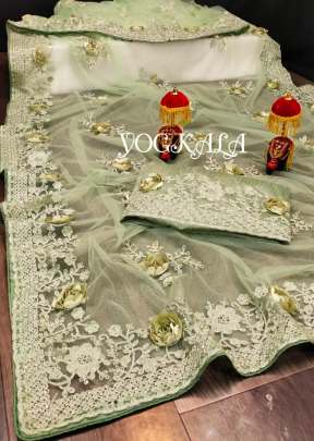 Exclusive Havy Nylon Net Saree In Light Green Net Saree