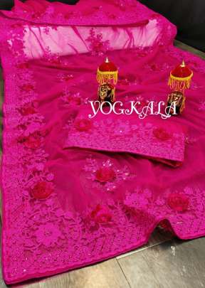 Exclusive Havy Nylon Net Saree In Pink