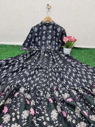 Exclusive New cotton Long Cotton Gown with Digital Print In Black Gown