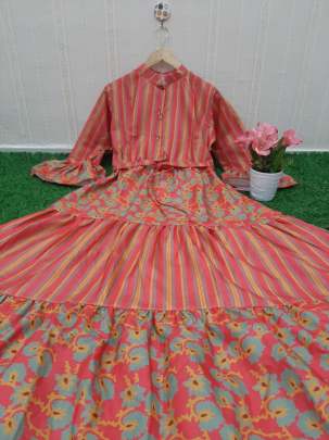 Exclusive New cotton Long Cotton Gown with Digital Print In Peach Gown