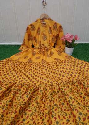 Exclusive New cotton Long Cotton Gown with Digital Print In Yellow Gown