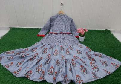 Exclusive New cotton Long Cotton Gown with Digital Print In Grey Gown