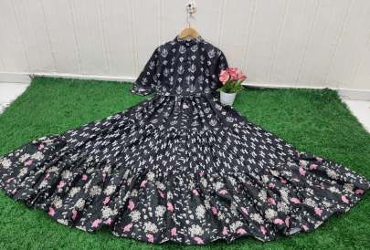 Exclusive New cotton Long Cotton Gown with Digital Print In Black Gown