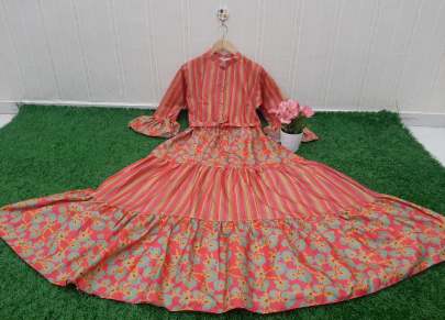 Exclusive New cotton Long Cotton Gown with Digital Print In Peach Gown