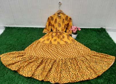 Exclusive New cotton Long Cotton Gown with Digital Print In Yellow Gown