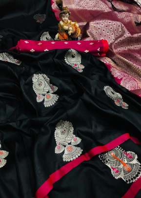 Exclusive Partywear Lichi Silk Saree In Black partywear sarees