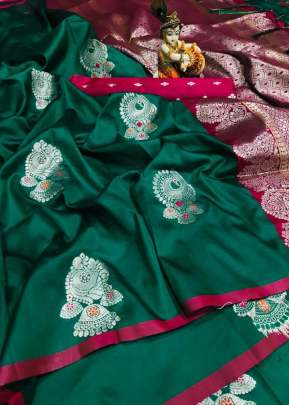 Exclusive Partywear Lichi Silk Saree In Mint Green